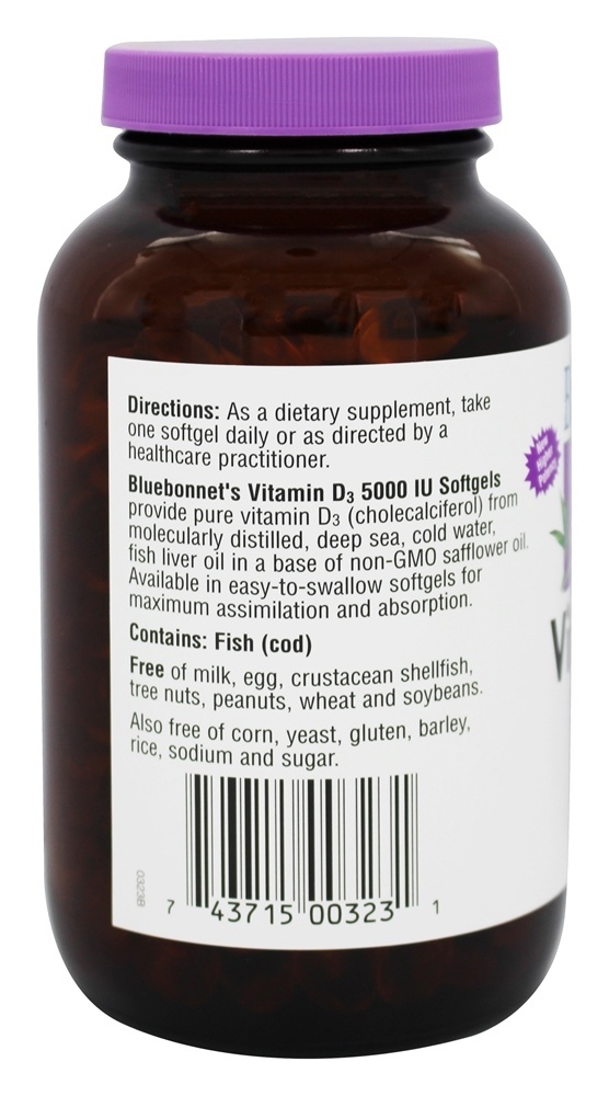 Vitamina D3 5000 UI - 250 Softgels Bluebonnet Nutrition - Imagem 3