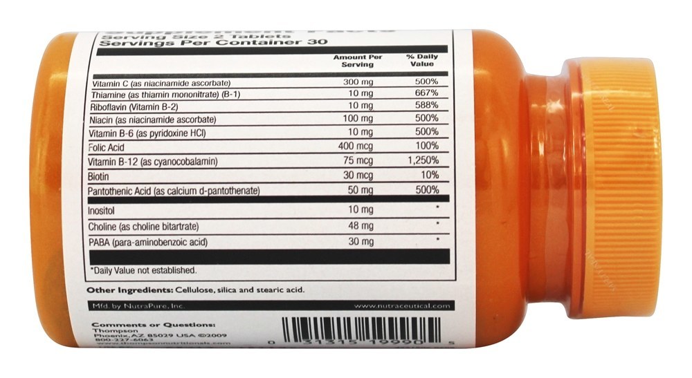 Complexo de Vitamina B com Vitamina C - 60 Tablets Thompson - Imagem 3