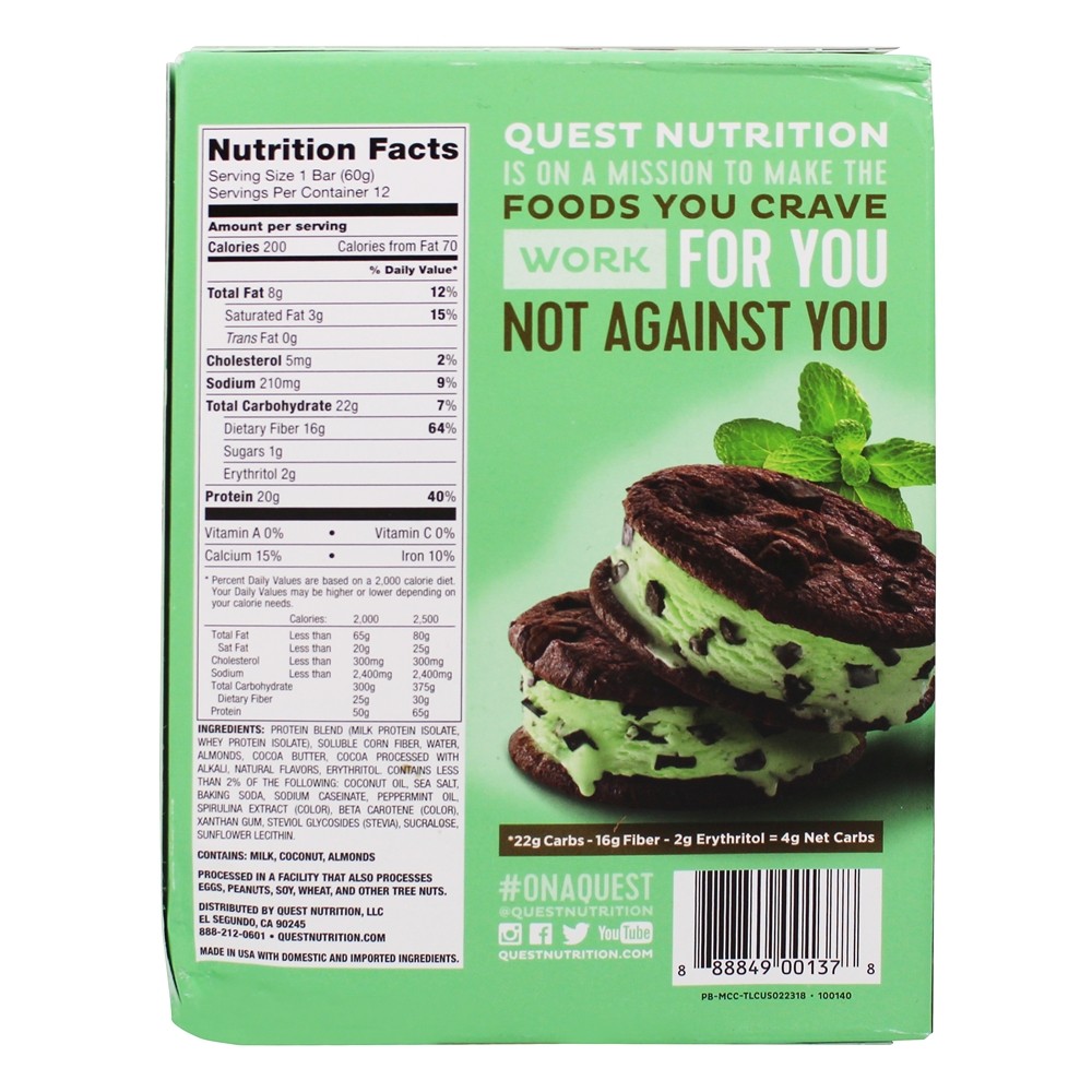 Barra de Proteína da Quest Bar Mint Caixa de Chocolate Menta - 12 Barras Quest Nutrition - Imagem 2