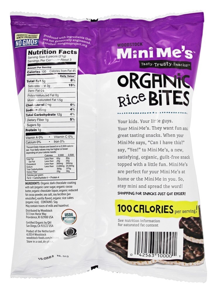 Arroz Orgânico Mordida Chocolate Negro - 2.1 oz. Woodstock Mini Me's - Imagem 2