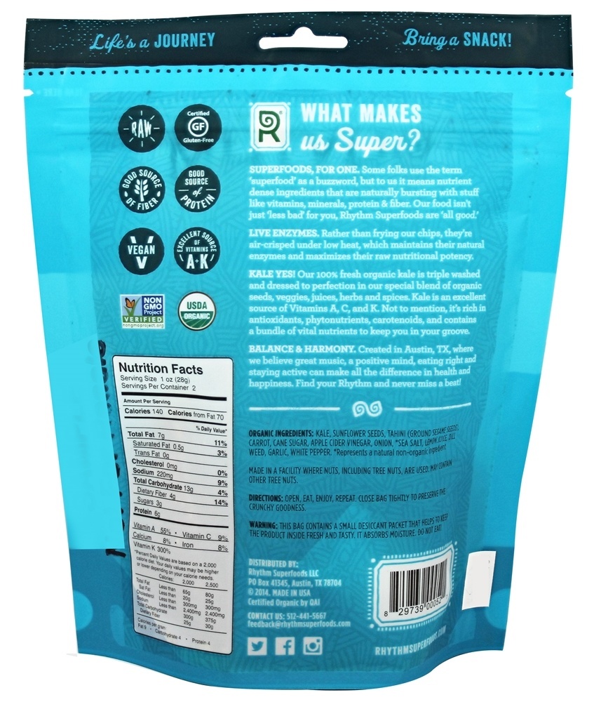 Orgânico Couve Batatas fritas Cru Kool Rancho - 2 oz. Rhythm Superfoods - Imagem 2