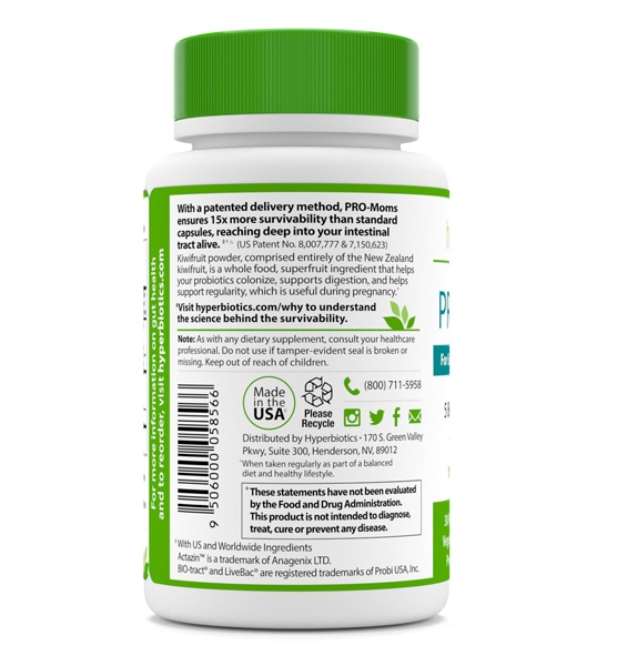 Pro-Moms Probiotic for Expecting & Nursing Mulheres com Kiwifruit 5 Billion CFU - 30 Tablets Hyperbiotics - Imagem 3