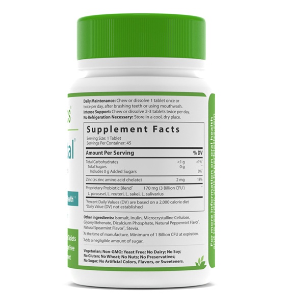 Pro-Dental Probiótico Natural Sabor Hortelã 3 Bilhões de UFC - 45 comprimidos mastigáveis Hyperbiotics - Imagem 2
