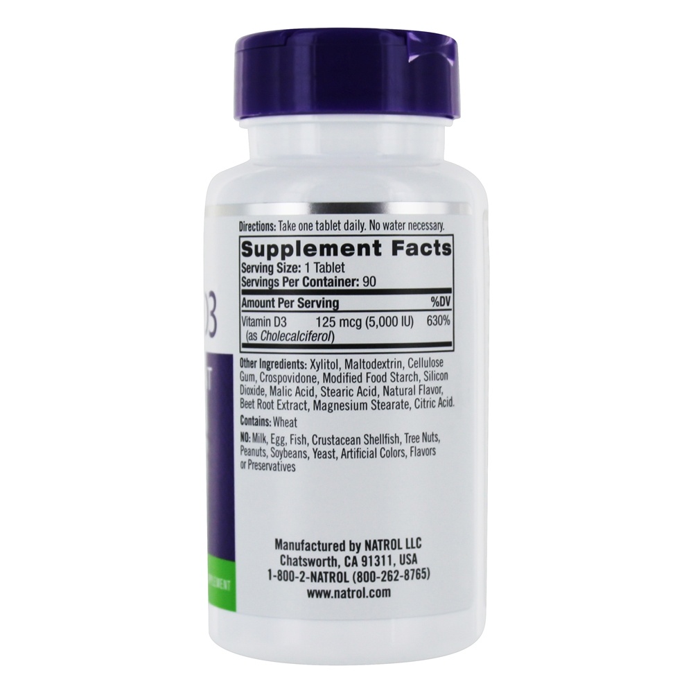 Vitamina D3 Para a Saúde dos Ossos e Articulações Sabor Morango 5000 UI - 90 Tablets Natrol - Imagem 2