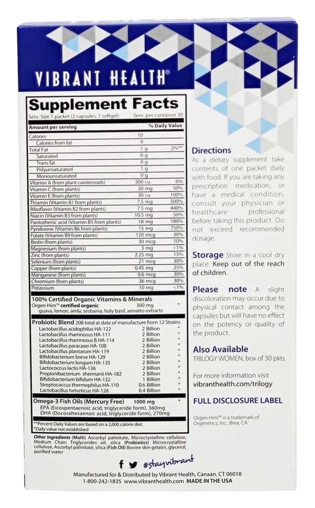 Trilogy Suplemento Diário Para Homens - 30 Pacotes (s) Vibrant Health - Imagem 2