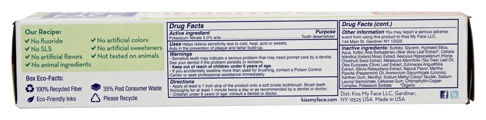 Creme dental Sensível Gel Fluoreto Livre Laranja Menta - 4.5 oz. Kiss My Face - Imagem 2