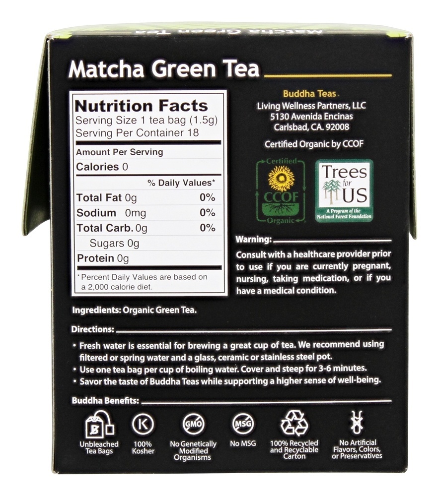 100% Orgânico De ervas Matcha Verde Chá - 18 Saquinhos de Chá Buddha Teas - Imagem 2