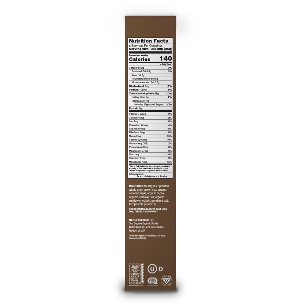 Arroz Integral Brotado Cacau Crisps Sem Glúten Cereais - 10 oz. One Degree Organic Foods - Imagem 4