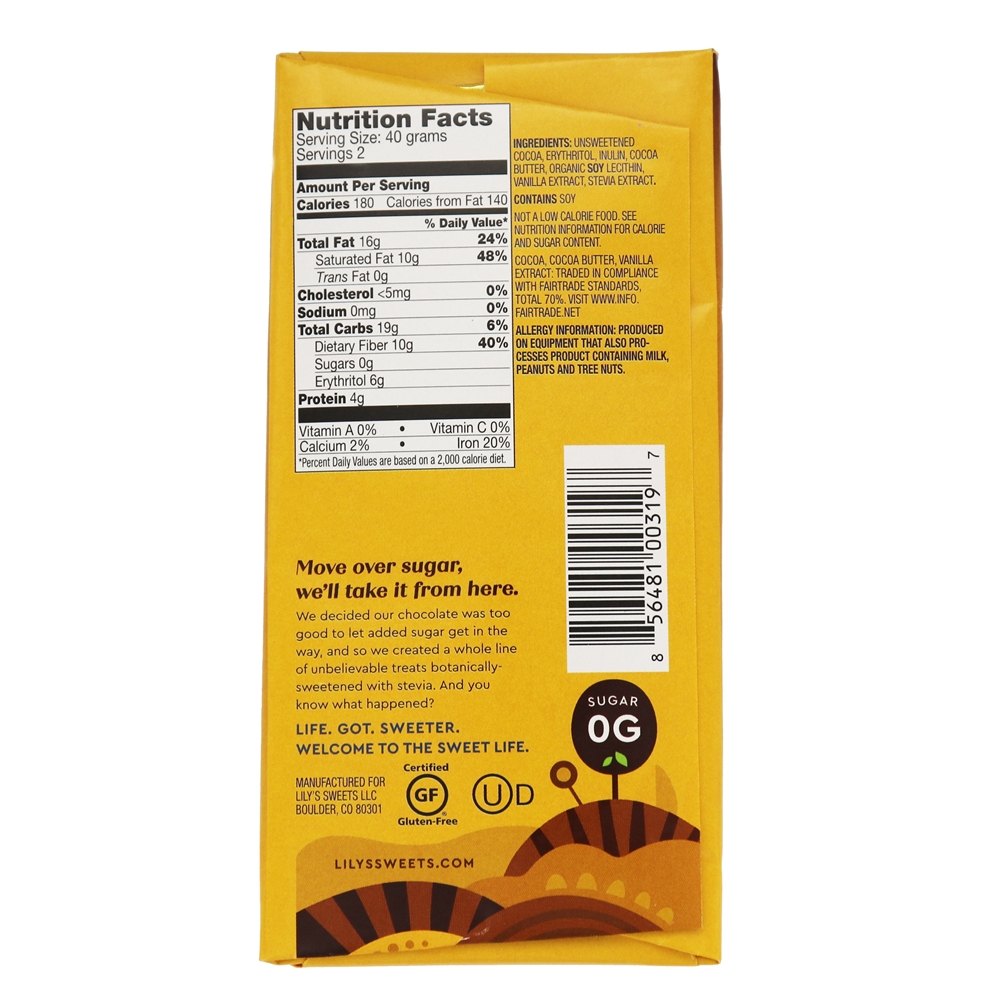 Barra de Chocolate 70 % Cacau Extra Escuro - 2.8 oz. Lily's - Imagem 2