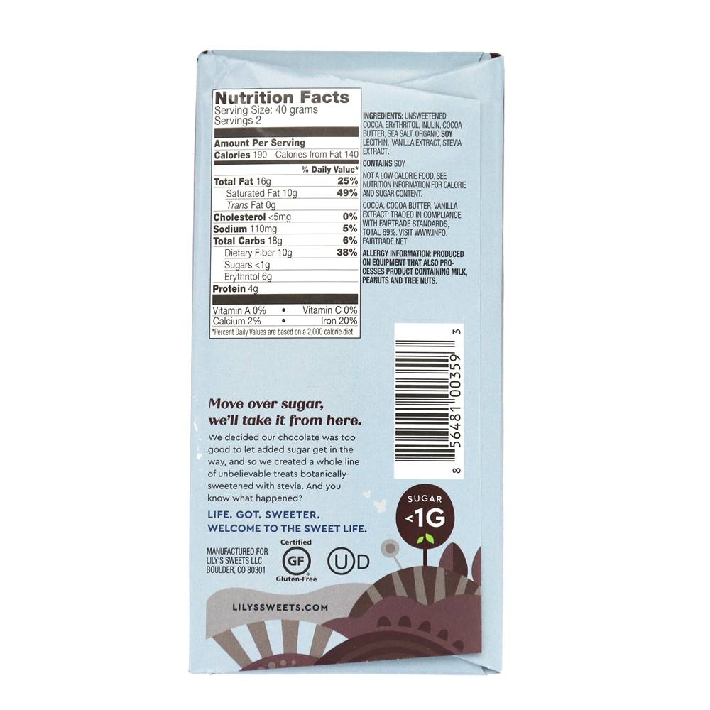 Barra de chocolate extra escura 70 % de sal marinho de cacau - 2.8 oz. Lily's - Imagem 2