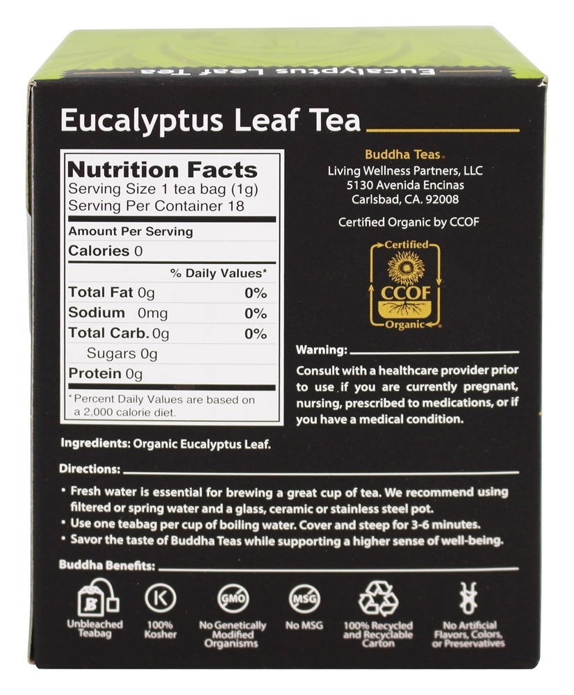 100 % chá de folha de eucalipto erval orgânico - 18 Saquinhos de Chá Buddha Teas - Imagem 2