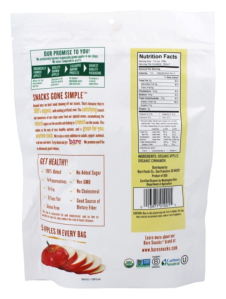 100 Microplaquetas de Apple Crocantes Orgânicas Simplesmente Canela - 3 oz. Bare Snacks - Imagem 2