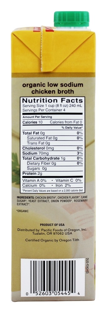 Sódio de galinha ar livre orgânico do caldo de carne baixo - 32 fl. oz. Pacific Foods - Imagem 2
