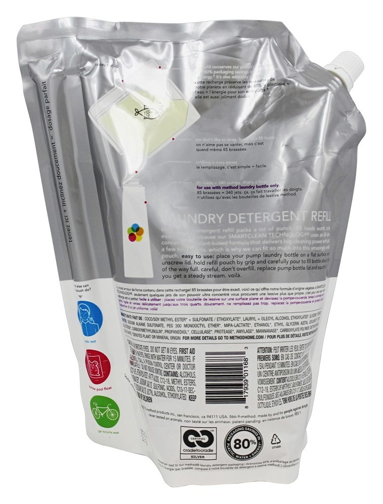 Lavanderia Detergente 8x Concentrado Reabastecer 85 ELE Cargas Livre + Limpar - 34 oz. Method - Imagem 2