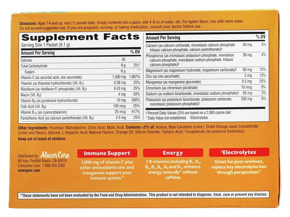 Emergen-C Vitamina C Super Laranja 1000 mg. - 60 Pacotes (s) Alacer - Imagem 2