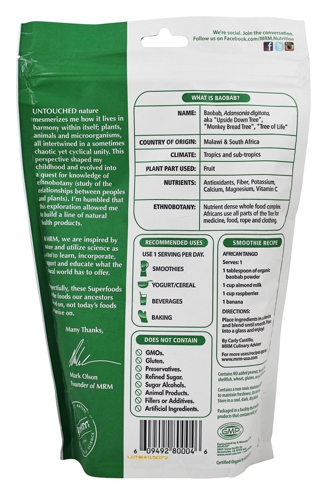 Pó de Baobá Orgânico Cru - 8.5 oz. MRM - Imagem 2
