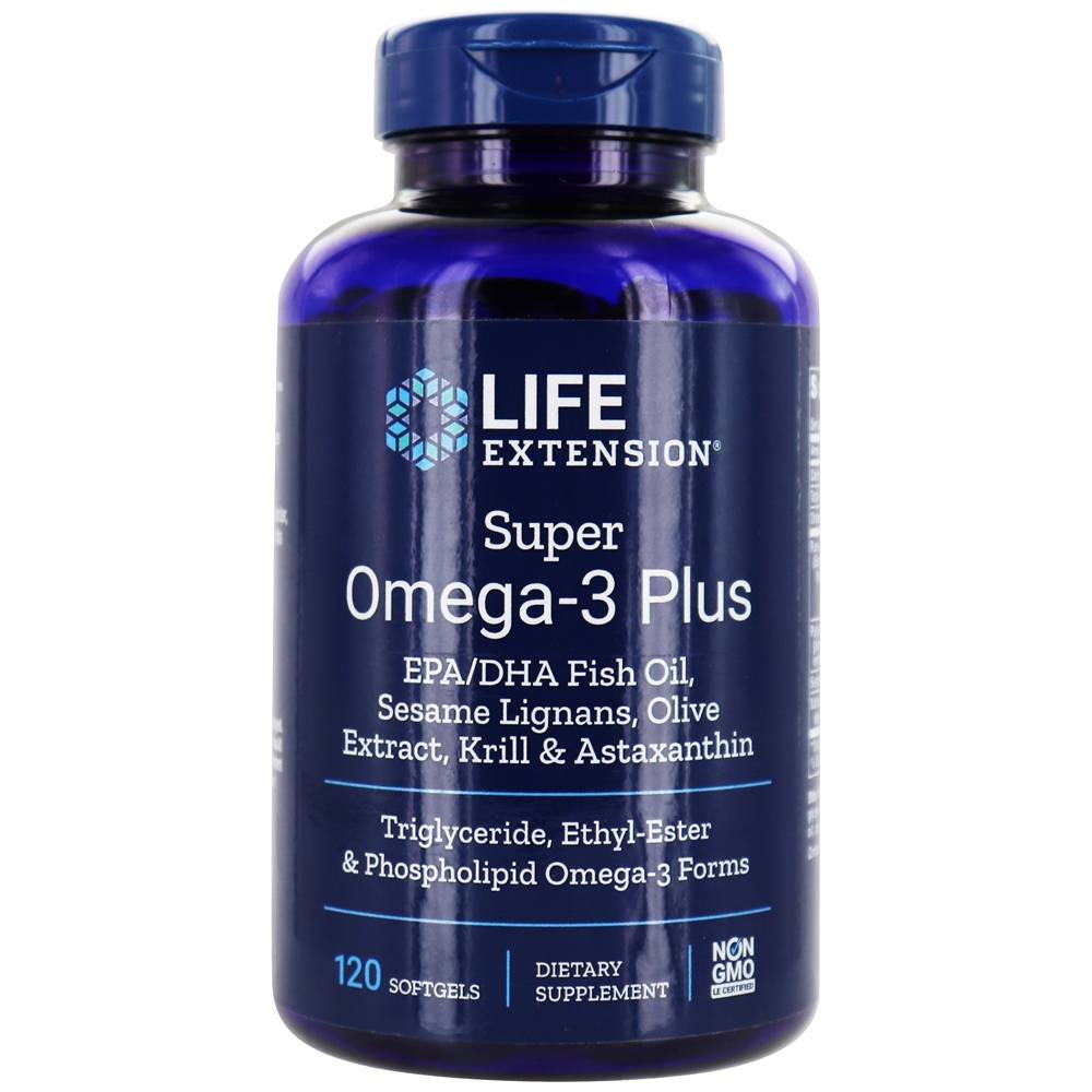 Super Omega-3 Plus EPA/DHA com Lignanas de Gergelim, Extrato de Oliva, Krill e Astaxantina - 120 Softgels Life Extension