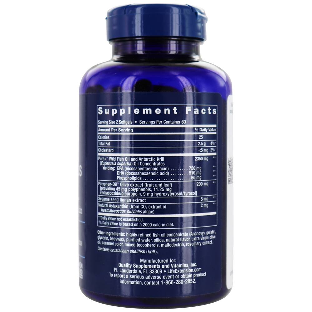 Super Omega-3 Plus EPA/DHA com Lignanas de Gergelim, Extrato de Oliva, Krill e Astaxantina - 120 Softgels Life Extension - Imagem 2