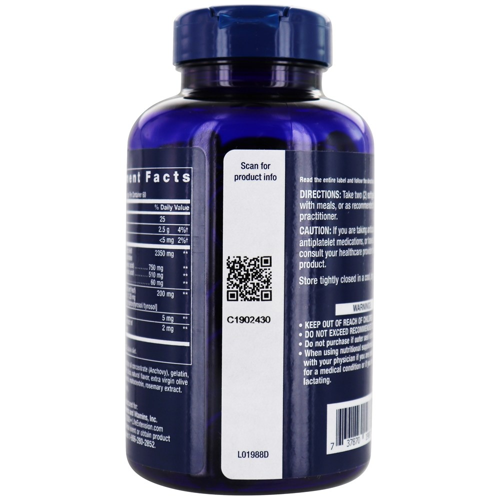 Super Omega-3 Plus EPA/DHA com Lignanas de Gergelim, Extrato de Oliva, Krill e Astaxantina - 120 Softgels Life Extension - Imagem 4