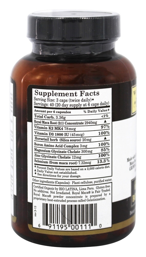 Suporte Maca óssea e hormônio - Cápsulas vegetarianas 120 Whole World Botanicals - Imagem 2