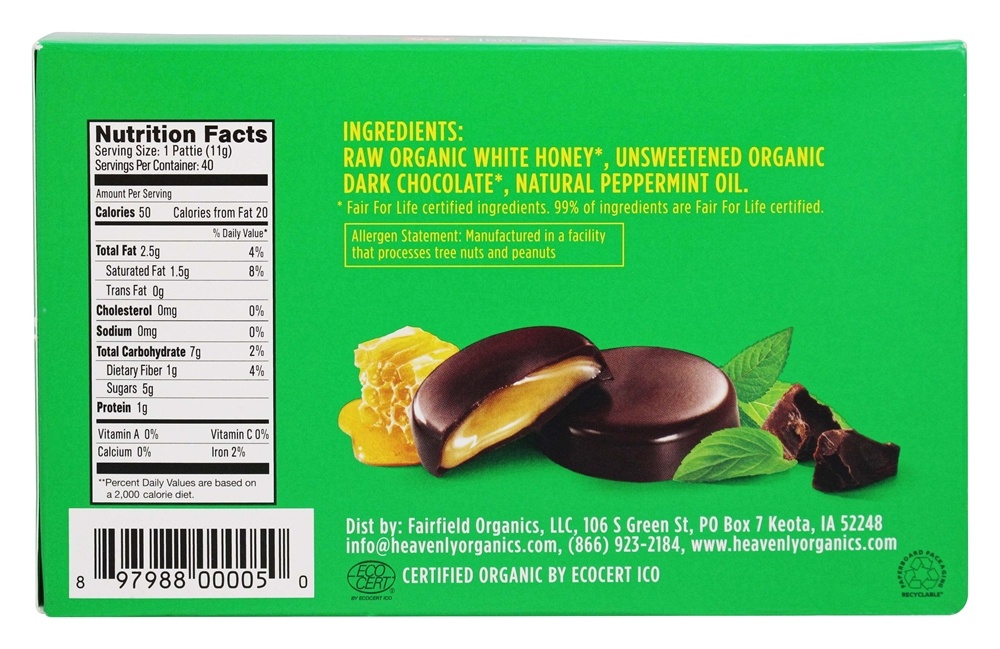 Caixa de rissóis de mel de chocolate menta - 40 Contagem Heavenly Organics - Imagem 2