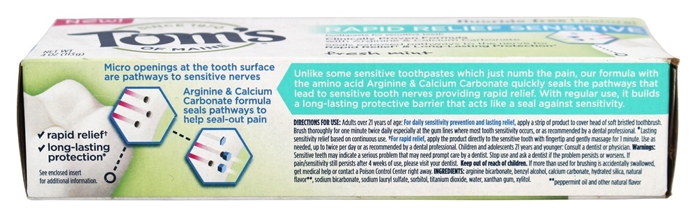 Creme dental natural alívio rápido Sensitive Fluoride-Free Fresh Mint - 4 oz. Tom's of Maine - Imagem 2