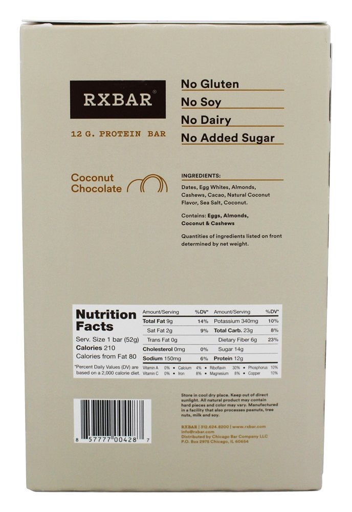 Chocolate De Coco De Proteína - 12 Barras RXBAR - Imagem 2