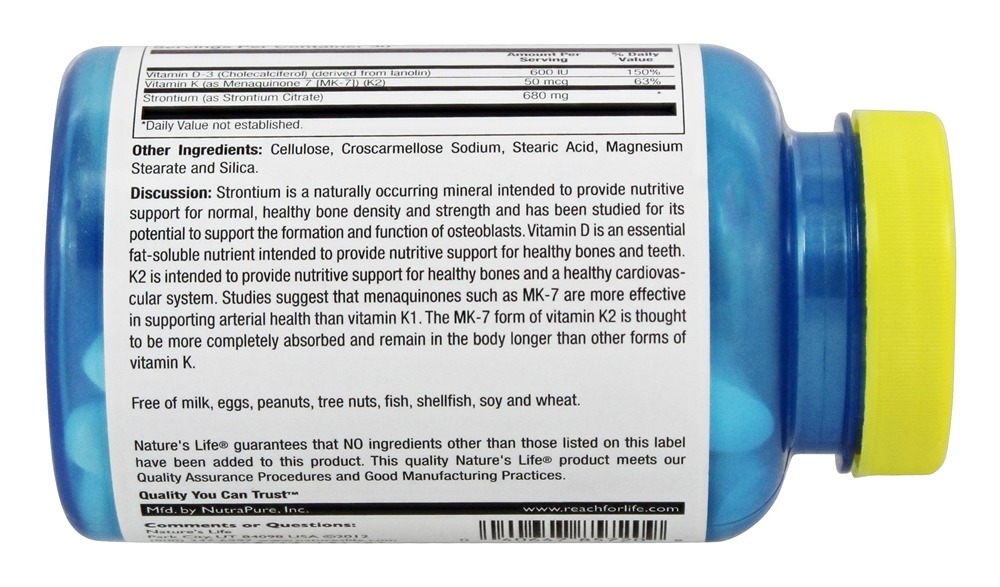 Estrôncio Plus D3 e K2 - 60 Tablets Nature's Life - Imagem 3
