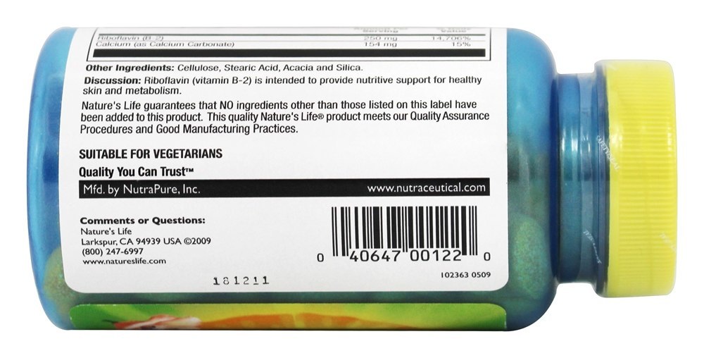 B2 250 mg. - 100 Tablets Nature's Life - Imagem 3