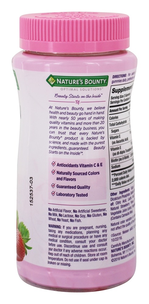 Optimal Solutions Cabelo, Pele & Unhas Sabor Morango 2500 mcg. - 80 Gummies Nature's Bounty - Imagem 3