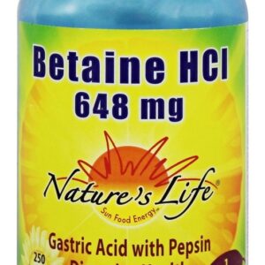 HCl de betaína 648 mg. - Cápsulas 250 Nature's Life