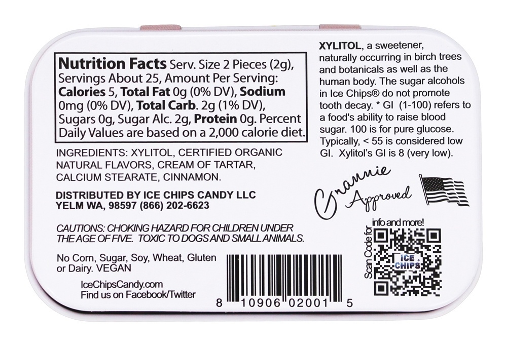 Xilitol Mints Canela - 1.76 oz. Ice Chips - Imagem 2