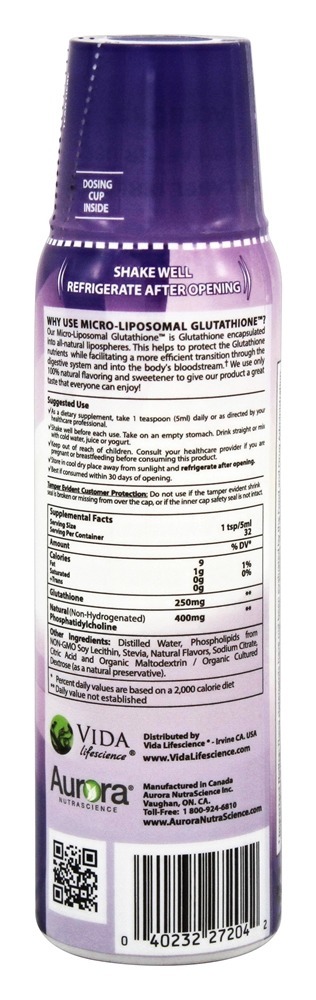 Aurora Glutationa micro-lipossomal na nutrascência - 5.4 fl. oz. Vida Lifescience - Imagem 2