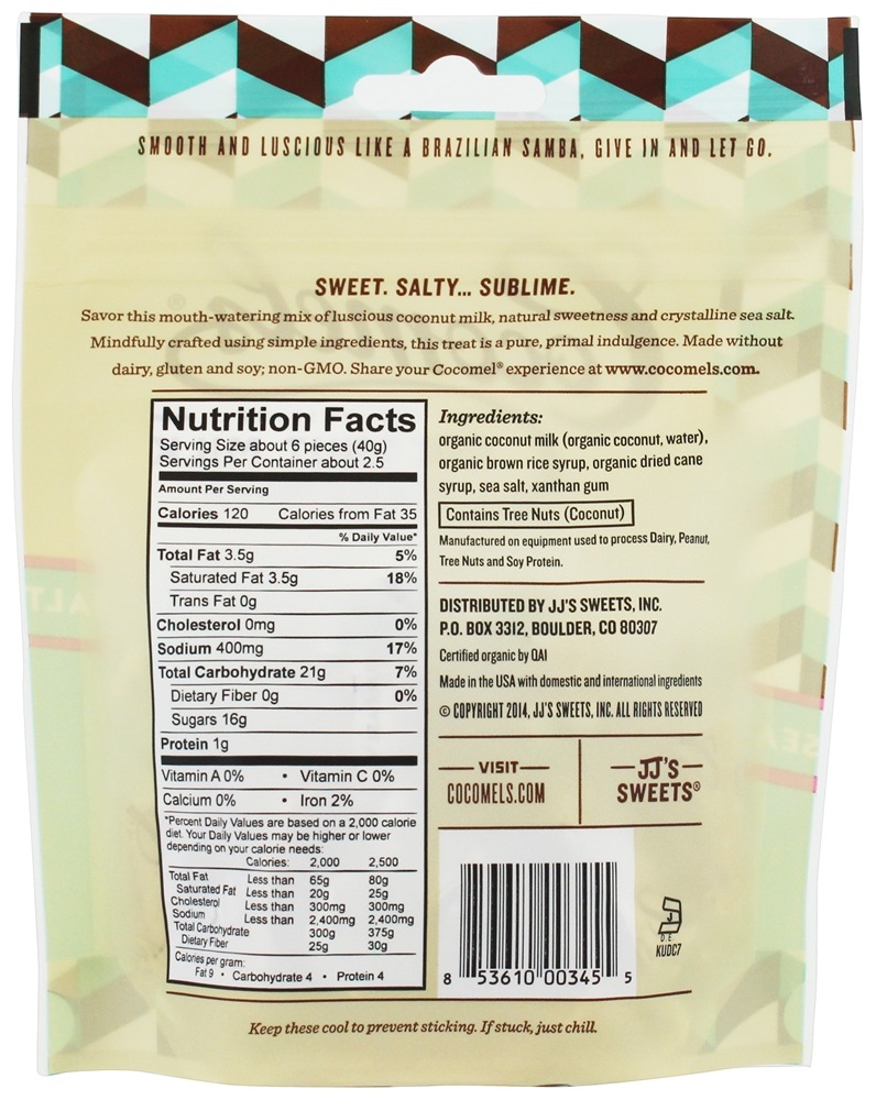 Leite de coco orgânico caramelos mar sal - 3.5 oz. JJ's Sweets Cocomels - Imagem 2