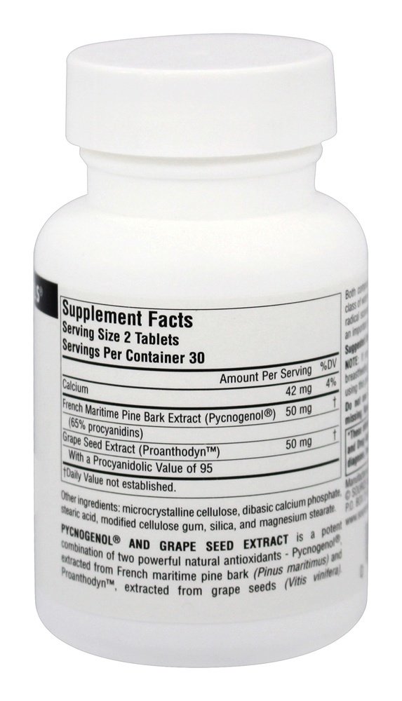 Pycnogenol & Extrato de Semente de Uva 50 mg. - 60 Tablets Source Naturals - Imagem 2