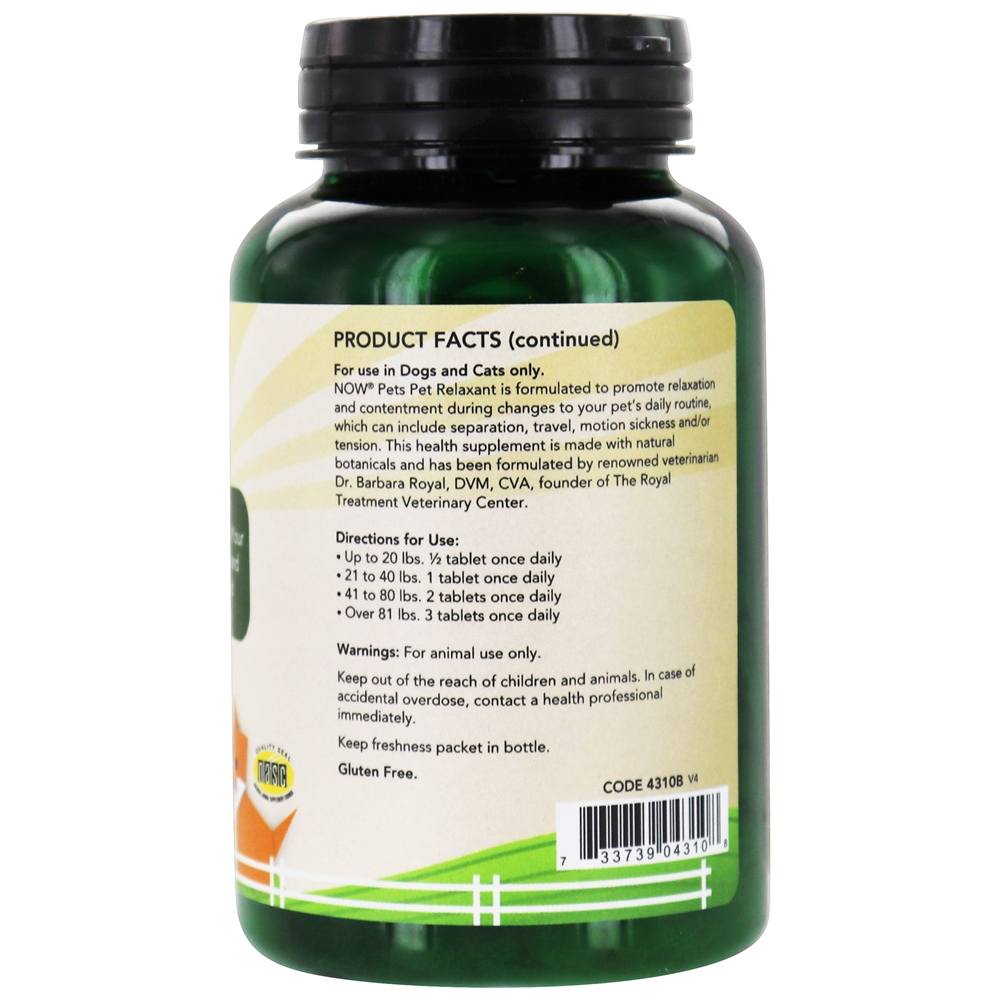 NOW Pets Relaxante para cães / gatos - 90 comprimidos mastigáveis NOW Foods - Imagem 3