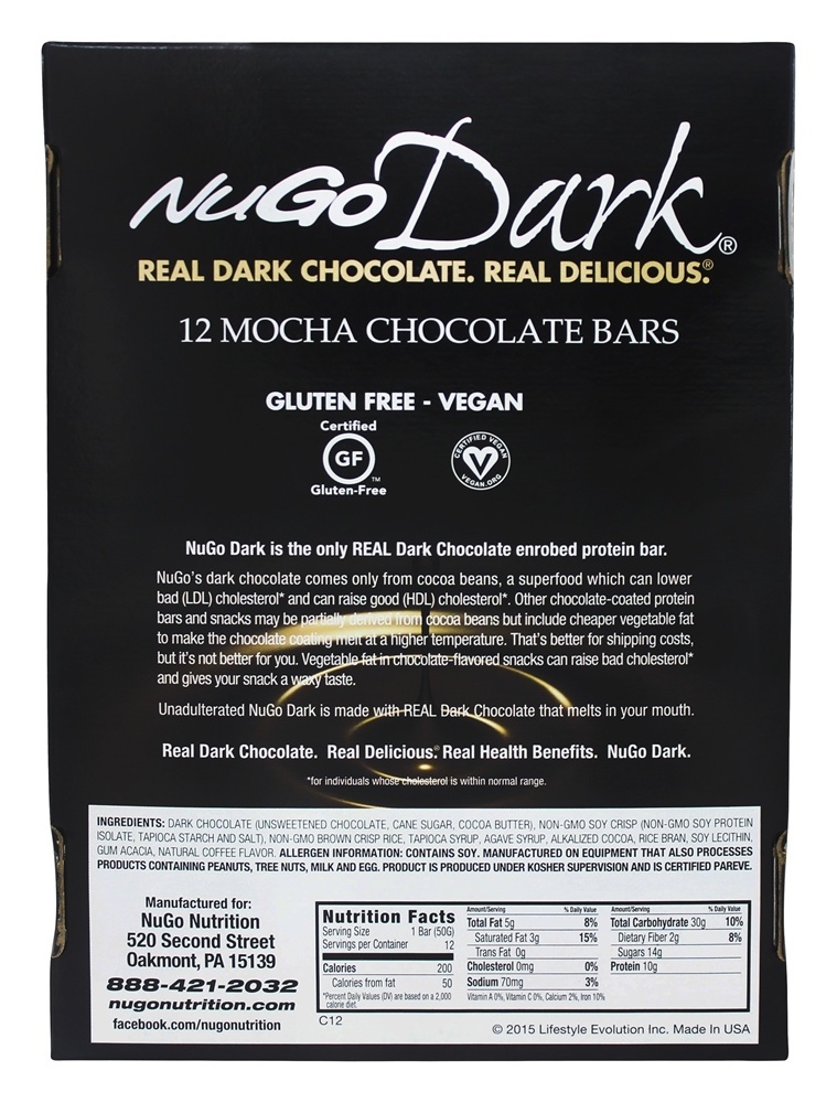 Barra De Chocolate Escuro Mocha De Chocolate - 12 Barras NuGo Nutrition - Imagem 2