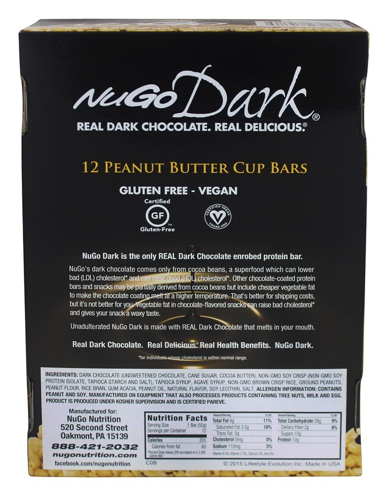 Barra de chocolate escuro barra de manteiga de amendoim - 12 Barras NuGo Nutrition - Imagem 2