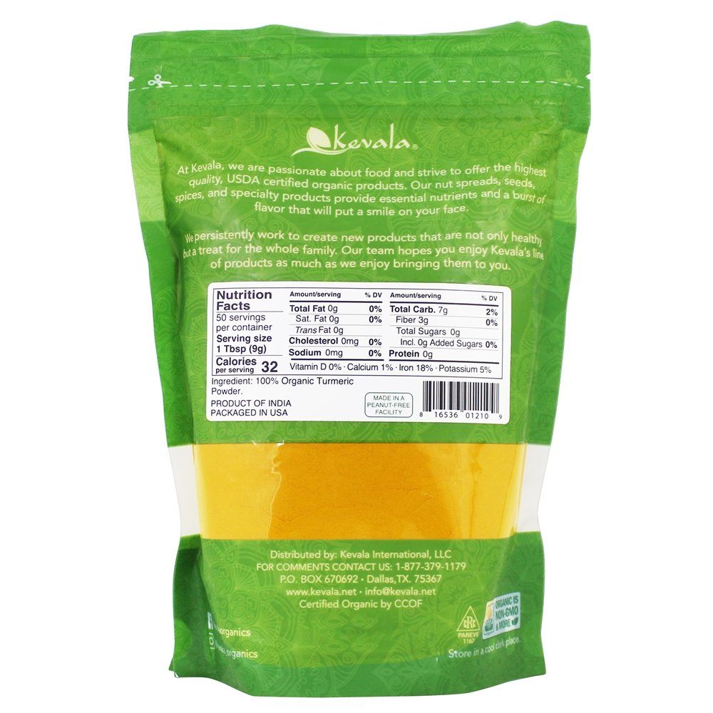 Pó orgânico da raiz de cúrcuma - 16 oz. Kevala - Imagem 2