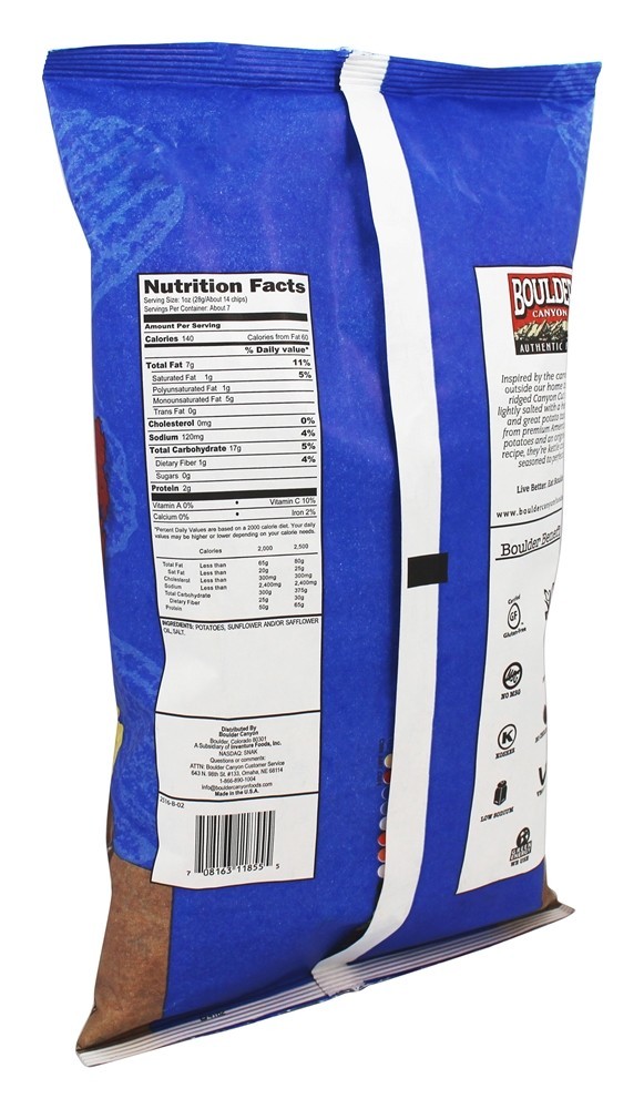 Glúten-Livre Desfiladeiro Cortar Chaleira Cozinhado Batata Batatas fritas Mar Sal - 6.5 oz. Boulder Canyon - Imagem 2