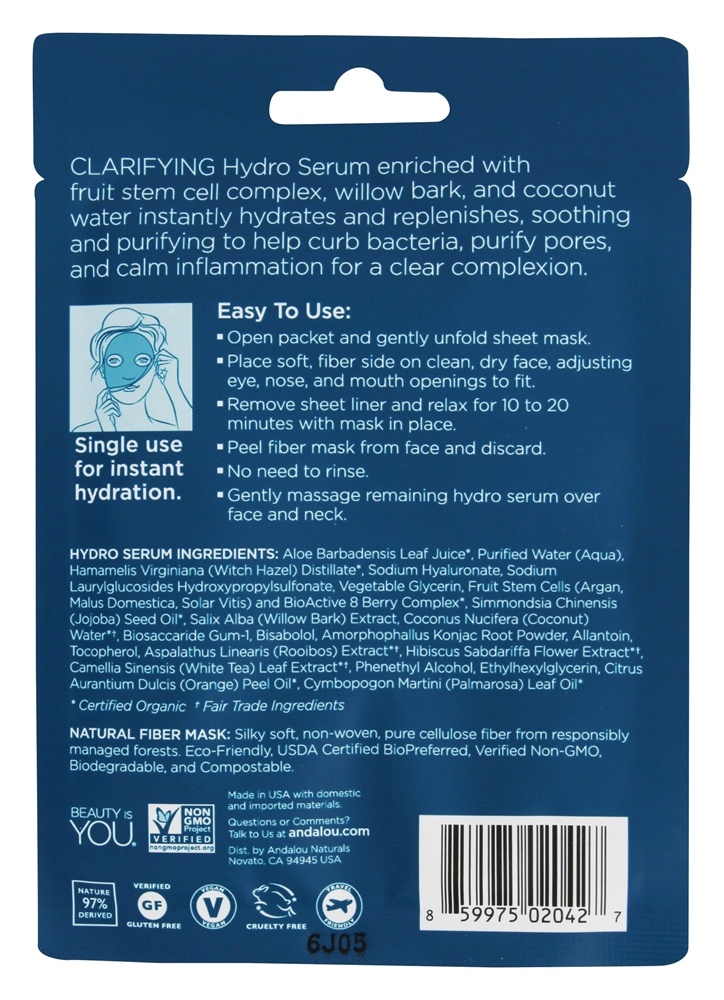 Esclarecimento Instantâneo Pure Poro Hidro Serum Máscara Facial Água De Coco - 0.6 oz. Andalou Naturals - Imagem 2