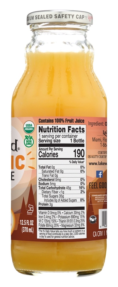 Orgânico Pure Suco de frutas Pure fresco laranja - 12.5 fl. oz. Lakewood - Imagem 2