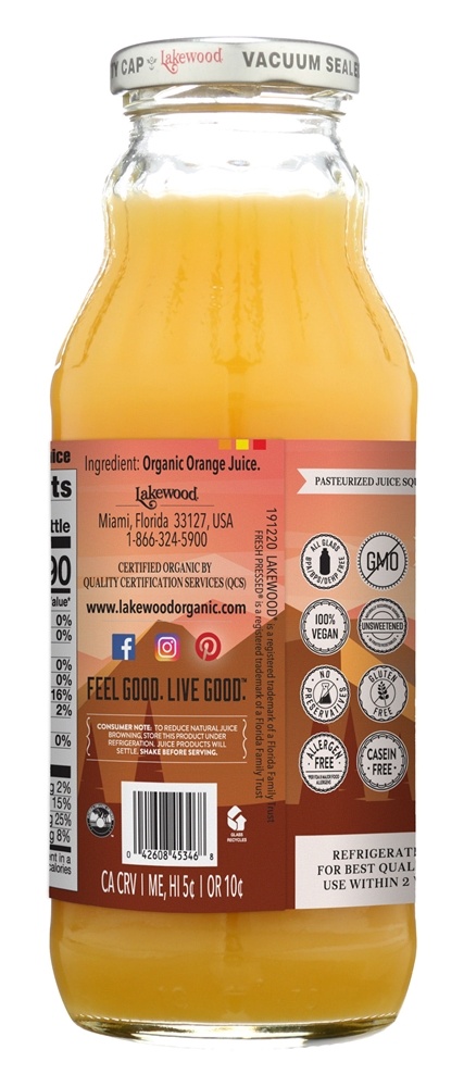 Orgânico Pure Suco de frutas Pure fresco laranja - 12.5 fl. oz. Lakewood - Imagem 3