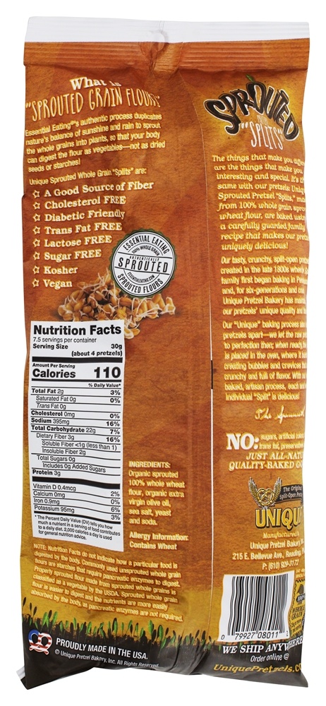 Pretzel de Grão Brotado 100 % Pretzel Divide o Sal Original do Mar - 8 oz. Unique - Imagem 2