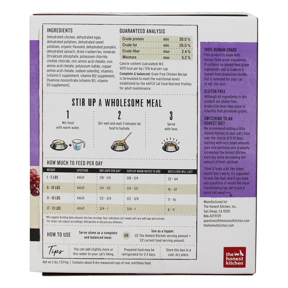 Grão livre Desidratado Adulto Cat Food Galinha Ao Ar Livre - 2 lbs. The Honest Kitchen - Imagem 2
