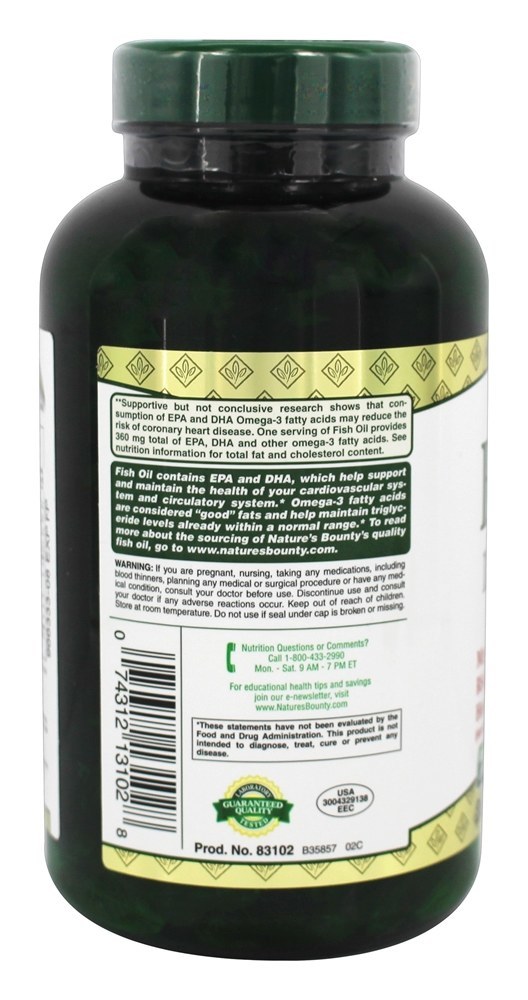 Óleo de Peixe para a Saúde do Coração 1200 mg. - 200 Softgels Revestidos Nature's Bounty - Imagem 3