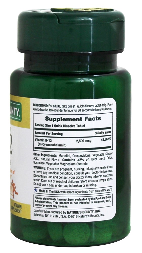 Vitamina B12 2500 mcg. - 75 Tablets de dissolução rápida Nature's Bounty - Imagem 2