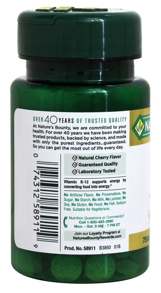 Vitamina B12 2500 mcg. - 75 Tablets de dissolução rápida Nature's Bounty - Imagem 3