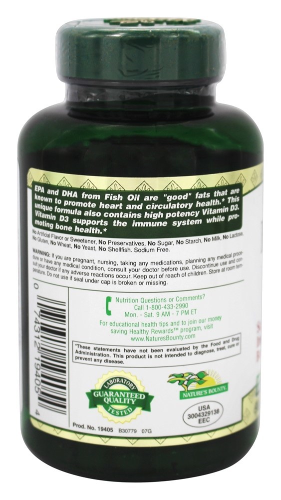 Óleo de Peixe 1200 mg. Com Vitamina D3 1000 UI - 90 Softgels Nature's Bounty - Imagem 3