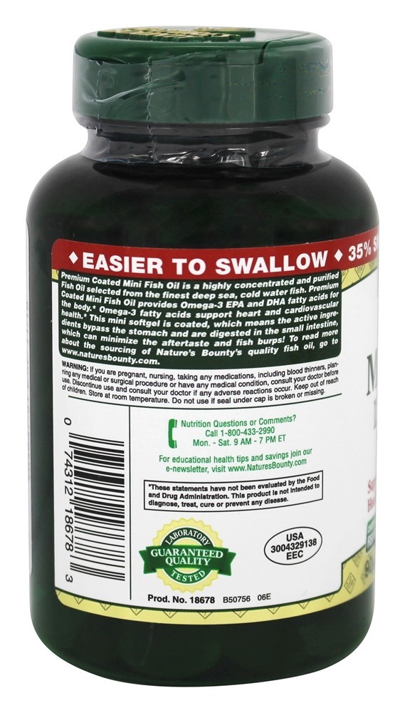 Mini Óleo de Peixe de Força Premium Sem Odor 1290 mg. - 90 Softgels Revestidos Nature's Bounty - Imagem 3